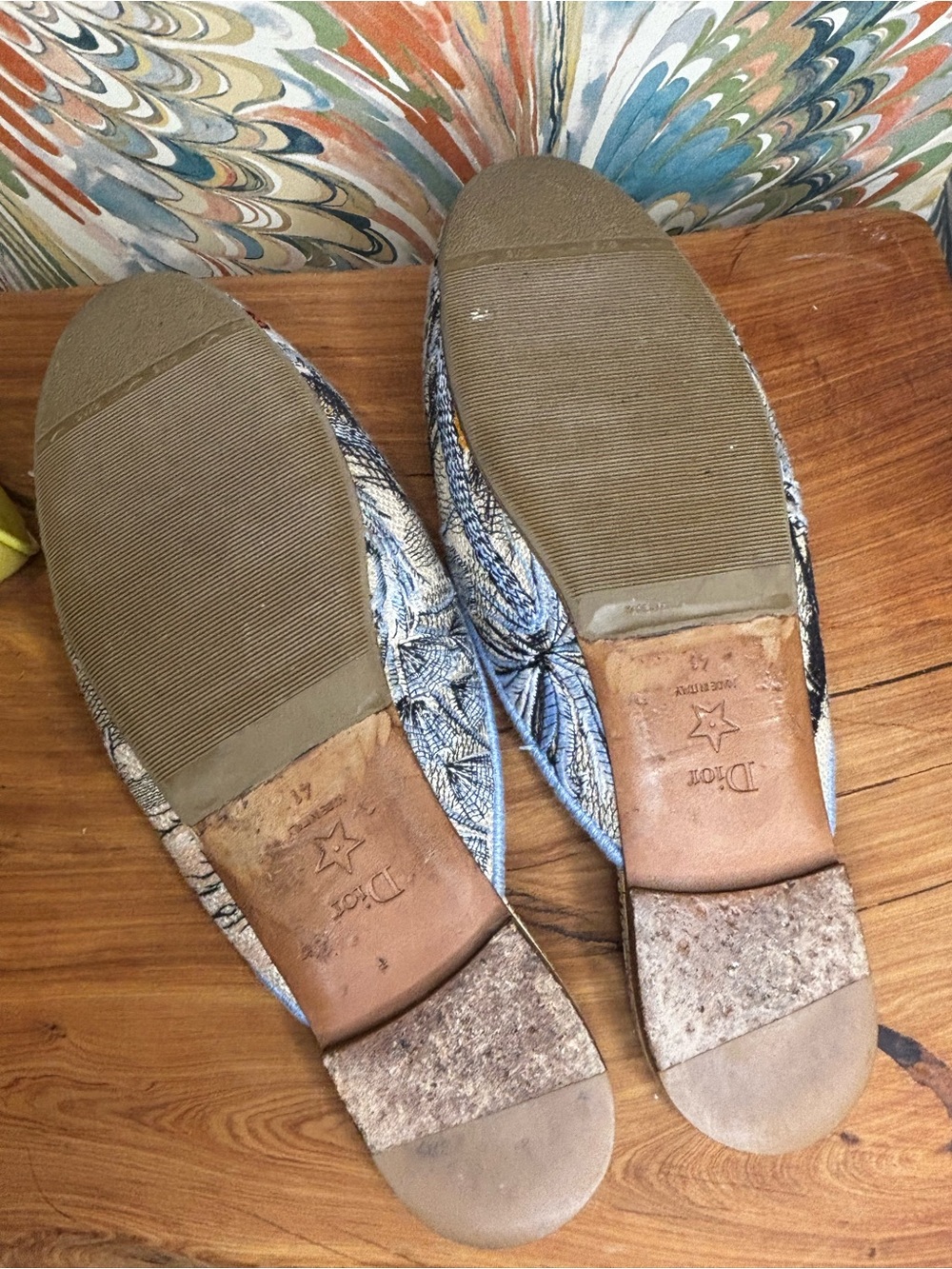 Dior Blue & Cream Embroidered Slip-On Mules with Red Floral Tropical Detail - Picture 6 of 8
